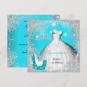 Quinceanera Party Teal Blue Silver Snowflakes 2 Invitation
