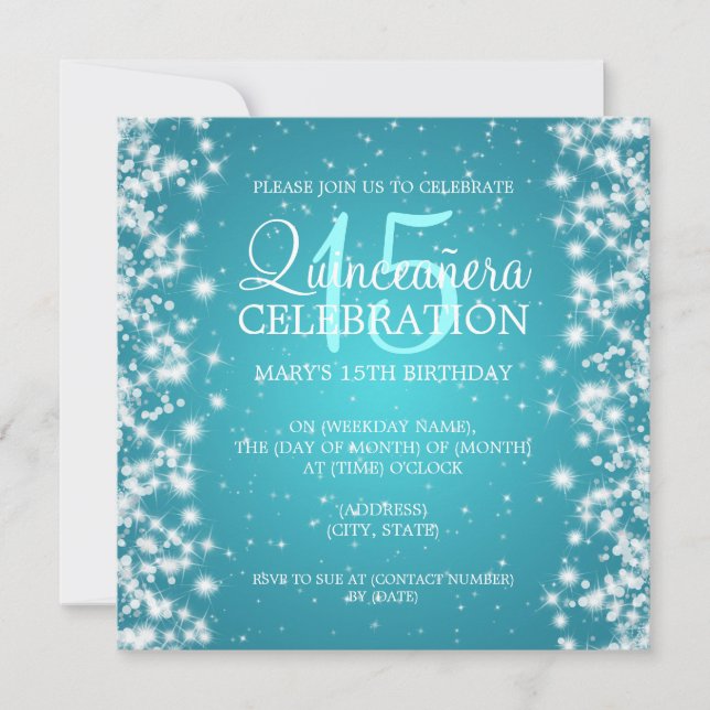 Quinceañera Party Winter Sparkle 2 Turquoise Invitation (Front)