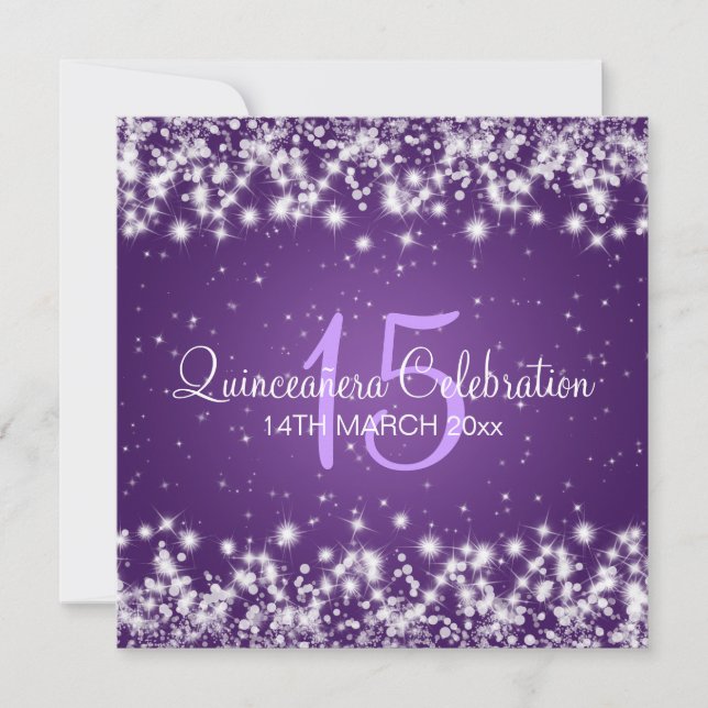 Quinceañera Party Winter Sparkle Purple Invitation (Front)