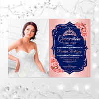 Quinceanera Party With Photo - Rose Gold Navy