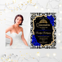 Quinceanera Party With Photo - Royal Blue Gold