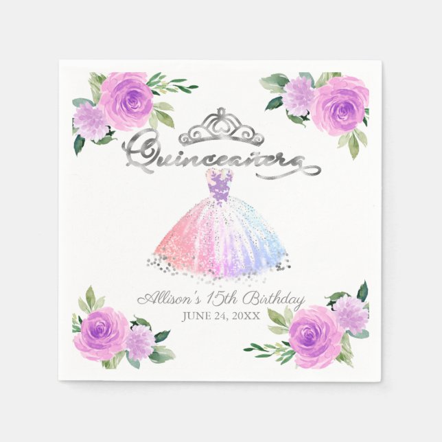 Quinceanera Pastel Colours Gown Floral Napkin (Front)
