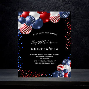 Quinceanera patriotic black invitation