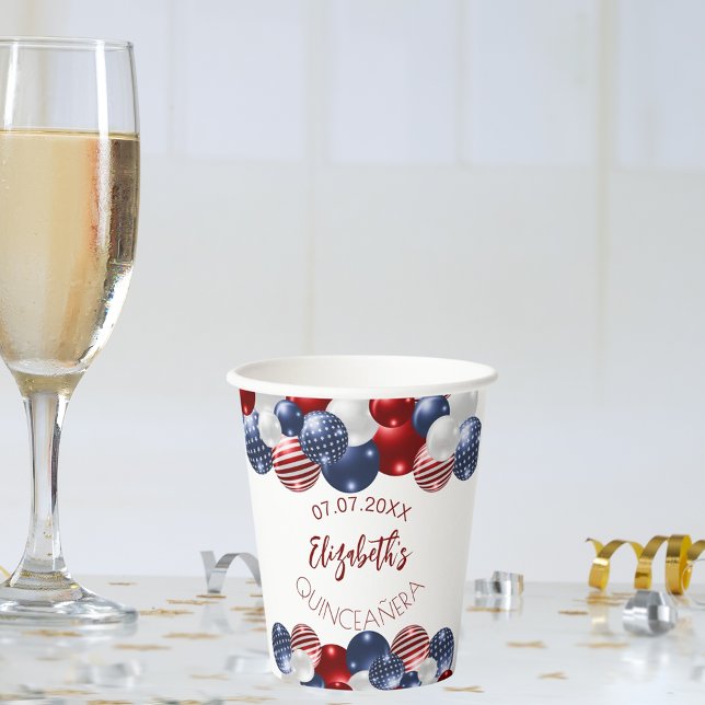 Quinceanera patriotic USA red white blue flag Paper Cups (Creator Uploaded)