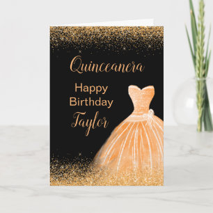 Quinceanera Peach Orange Dress Faux Glitter Card