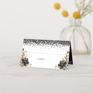 Quinceañera Personalised Luxury Black Gold Place Card