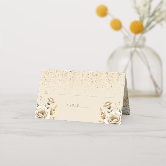 Quinceañera Personalised Luxury Ivory Gold Place Card (Front)