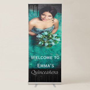 Quinceañera Photo Birthday Party Drips Welcome Retractable Banner