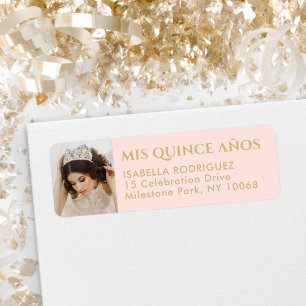 Quinceañera Photo Blush Pink & Gold Return Address