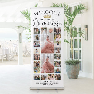 Quinceañera Photo Collage 15th Birthday Welcome Retractable Banner