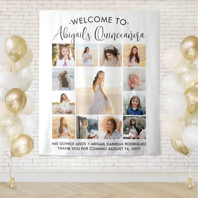 Quinceañera Photo Collage 15th Birthday Welcome Tapestry (Creator Uploaded)