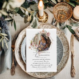 Quinceanera photo floral Flat Thank You Card