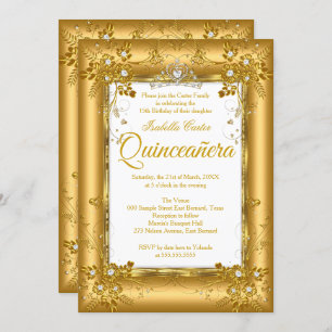 Quinceanera Photo Gold Diamond Tiara Party Invitation