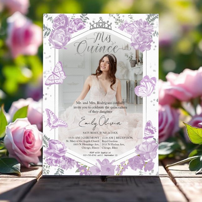 Quinceanera Photo Invitation Lavender Floral (Creator Uploaded)