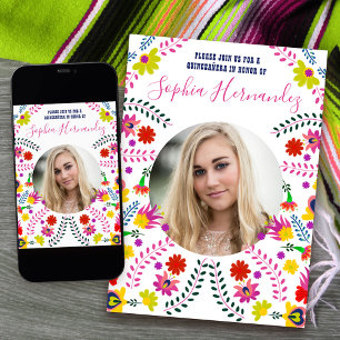 Quinceanera Photo Mexican Fiesta Party White Invitation