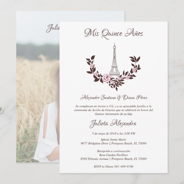 Quinceañera Photo Red Classic Chic Paris Eiffel (Front/Back)