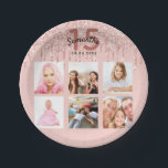 Quinceanera photo rose gold pink drips paper plate<br><div class="desc">For a girly, glamourous Quinceañera, 15th birthday party, celebrating her life with a collage of 6 of your own photos. Personalise and add a name, age 15 and a date. Date of birth or the date of the party. Dark rose gold and black coloured letters. A trendy rose gold coloured...</div>