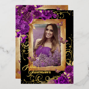 Quinceanera Photo Rose Purple Gold Butterfly