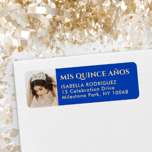 Quinceañera Photo Royal Blue & Gold Return Address