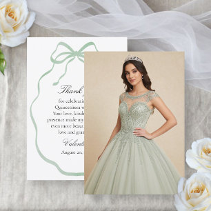 Quinceañera Photo Sage Green Ribbon Thank You Card