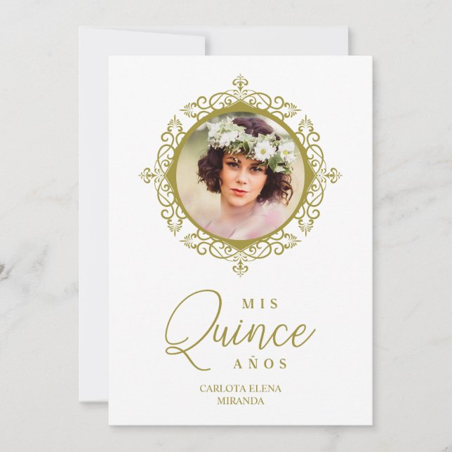 Quinceanera Photo Spanish Lace Effect Classic Invitation (Front)