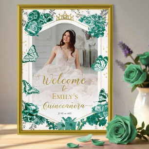 Quinceanera Photo Welcome Sign Emerald Green