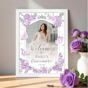 Quinceanera Photo Welcome Sign Lavender Floral