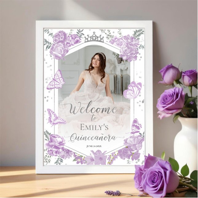 Quinceanera Photo Welcome Sign Lavender Floral (Creator Uploaded)