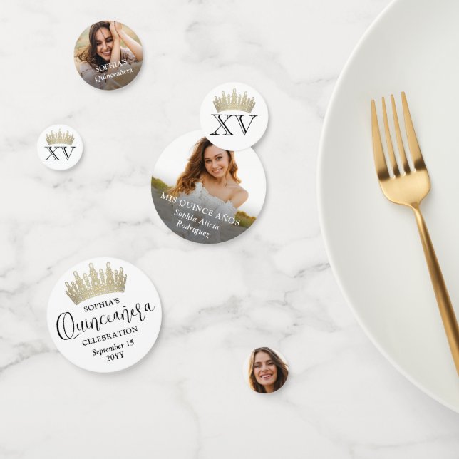 Quinceañera Photos & Gold Crown Mis XV Chic Modern Confetti (Group)