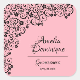 Quinceañera Pink and Black  Square Sticker