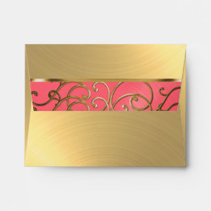 Quinceanera Pink and Gold Filigree Swirls Envelopes