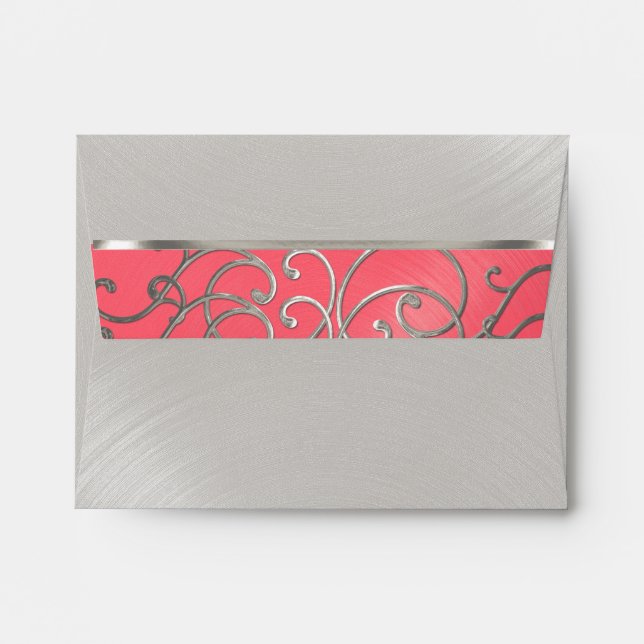 Quinceanera Pink and Silver Filigree Swirls Envelope (Back (Top Flap))