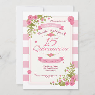 Quinceañera Pink and White Stripes Invitation