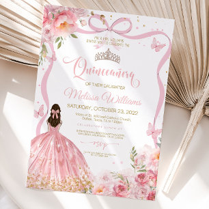 Quinceanera Pink Blush Rose Butterfly Golden  Invitation