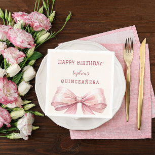 Quinceanera pink bow cream  napkin