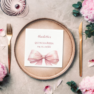 Quinceanera pink bow elegant luncheon napkin