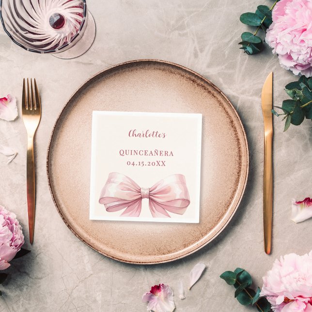 Quinceanera pink bow ivory napkin (Creator Uploaded)