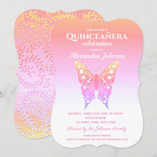 Quinceanera Pink Butterfly 15th Birthday Invitation