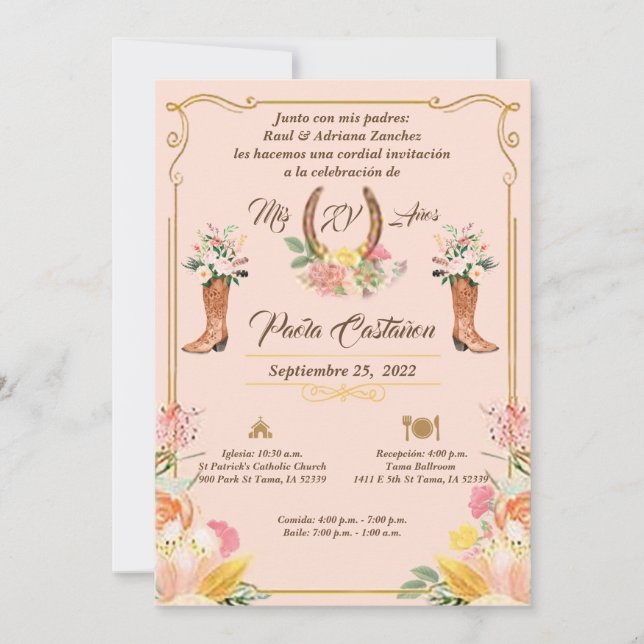  QUINCEANERA Pink Charra Watercolor Invitation (Front)