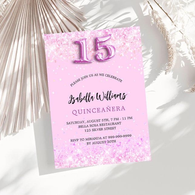 Quinceanera pink confetti girl party invitation postcard (Creator Uploaded)