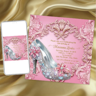 Quinceañera Pink Diamond High Heel Shoe Invitation