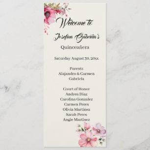 Quinceanera pink double side program card