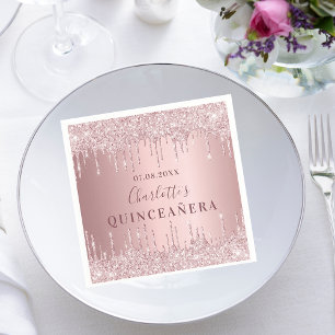 Quinceanera pink dusty rose glitter monogram napkin