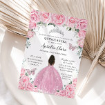 Quinceañera Pink Floral Butterflies Brown Princess Invitation<br><div class="desc">Personalise this lovely quinceañera invitation with own wording easily and quickly,  simply press the customise it button to further re-arrange and format the style and placement of the text.  Matching items available in store!  (c) The Happy Cat Studio</div>