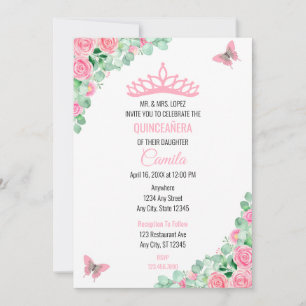 Quinceañera Pink Floral Butterfly Mis Quince Anos Invitation