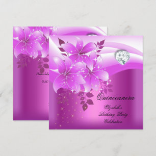 Quinceanera Pink Floral Diamond Birthday Party Invitation