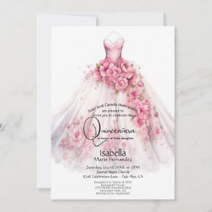 Quinceañera   Pink Floral Gown Invitation