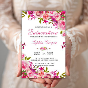Quinceañera Pink Floral Mis Quince Anos Invitation