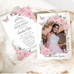Quinceañera Pink Floral Princess Butterflies Photo Invitation<br><div class="desc">Personalise this lovely quinceañera invitation with own wording easily and quickly,  simply press the customise it button to further re-arrange and format the style and placement of the text.  Matching items available in store!  (c) The Happy Cat Studio</div>