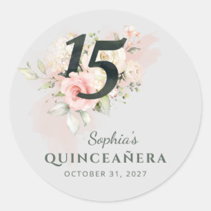 Quinceanera Pink Floral Rustic Blush 15th Birthday Classic Round Sticker